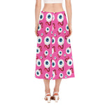 Human Eyeball Pattern Print Side Slit Midi Skirt