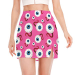 Human Eyeball Pattern Print Side Slit Mini Skirt