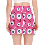 Human Eyeball Pattern Print Side Slit Mini Skirt