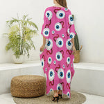 Human Eyeball Pattern Print Silk V-Neck Kaftan Dress