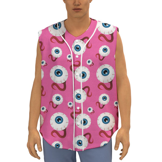Human Eyeball Pattern Print Sleeveless Baseball Jersey