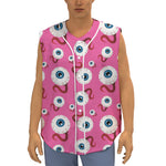 Human Eyeball Pattern Print Sleeveless Baseball Jersey