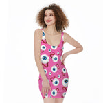 Human Eyeball Pattern Print Sleeveless Bodycon Dress