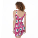 Human Eyeball Pattern Print Sleeveless Bodycon Dress