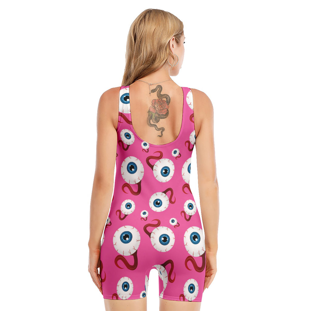 Human Eyeball Pattern Print Sleeveless One Piece Swimsuit