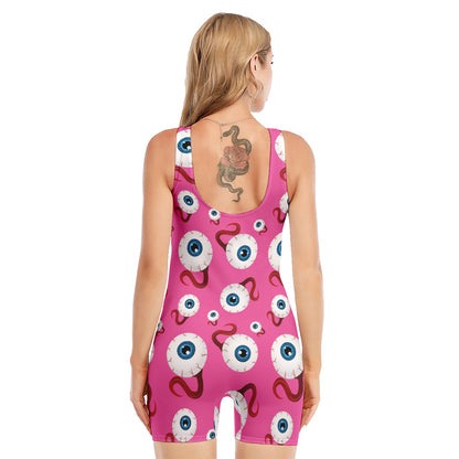 Human Eyeball Pattern Print Sleeveless One Piece Swimsuit