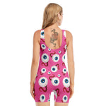 Human Eyeball Pattern Print Sleeveless One Piece Swimsuit