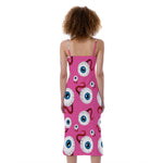 Human Eyeball Pattern Print Slim Fit Midi Cami Dress