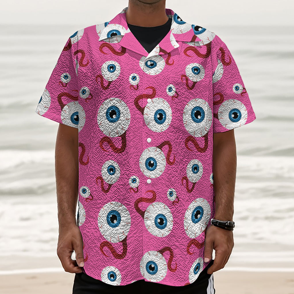 Human Eyeball Pattern Print Textured Short Sleeve Shirt