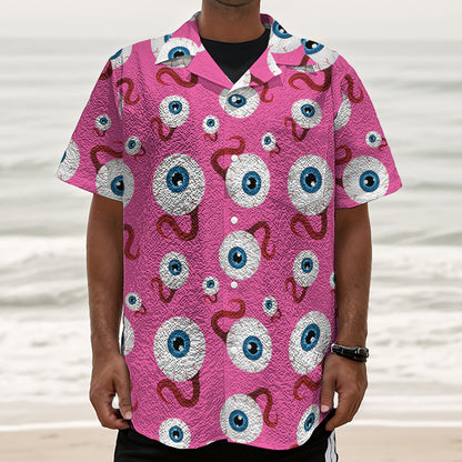 Human Eyeball Pattern Print Textured Short Sleeve Shirt
