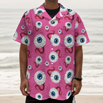 Human Eyeball Pattern Print Textured Short Sleeve Shirt