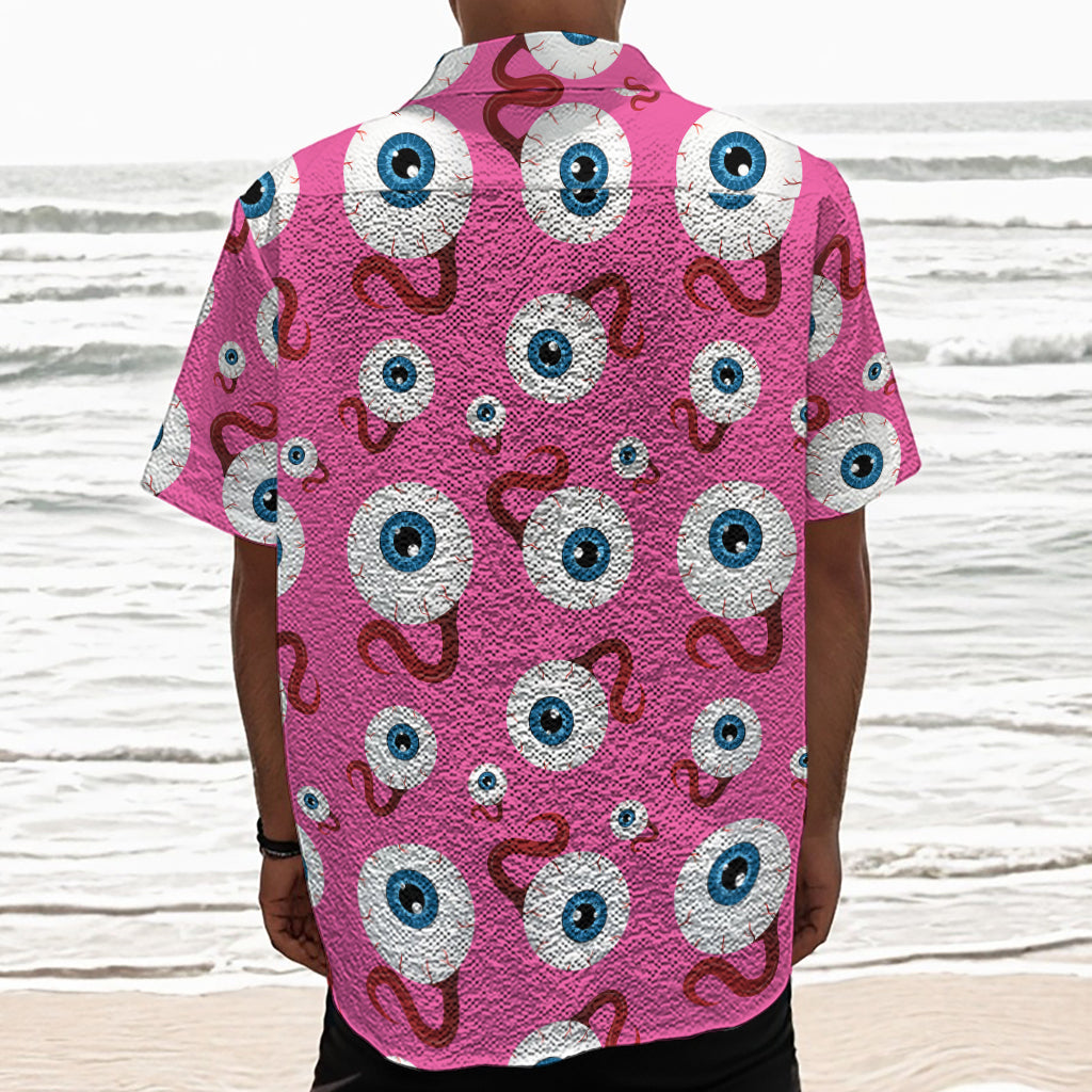 Human Eyeball Pattern Print Textured Short Sleeve Shirt