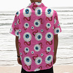 Human Eyeball Pattern Print Textured Short Sleeve Shirt