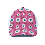 Human Eyeball Pattern Print White Mesh Trucker Cap