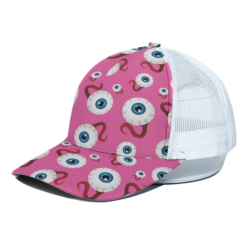 Human Eyeball Pattern Print White Mesh Trucker Cap