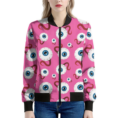 Human Eyeball Pattern Print Women's Bomber Jacket