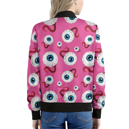 Human Eyeball Pattern Print Women's Bomber Jacket