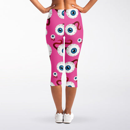 Human Eyeball Pattern Print Women's Capri Leggings
