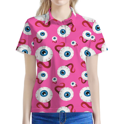 Human Eyeball Pattern Print Women's Polo Shirt