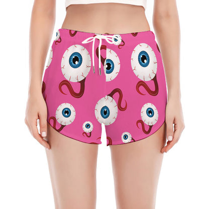 Human Eyeball Pattern Print Women's Split Running Shorts