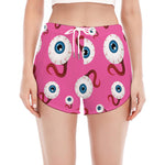Human Eyeball Pattern Print Women's Split Running Shorts