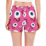 Human Eyeball Pattern Print Women's Split Running Shorts