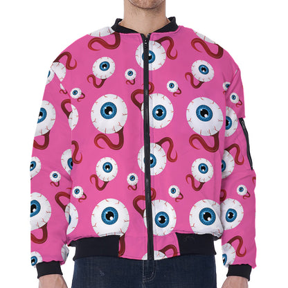 Human Eyeball Pattern Print Zip Sleeve Bomber Jacket