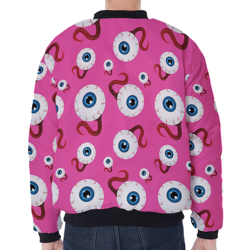 Human Eyeball Pattern Print Zip Sleeve Bomber Jacket