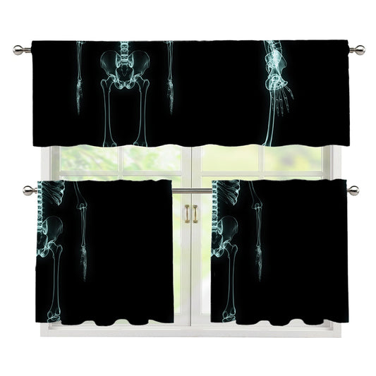 Human Skeleton X-Ray Print 3 Piece Kitchen Curtains