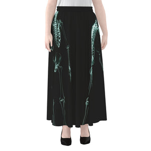 Human Skeleton X-Ray Print Chiffon Maxi Skirt