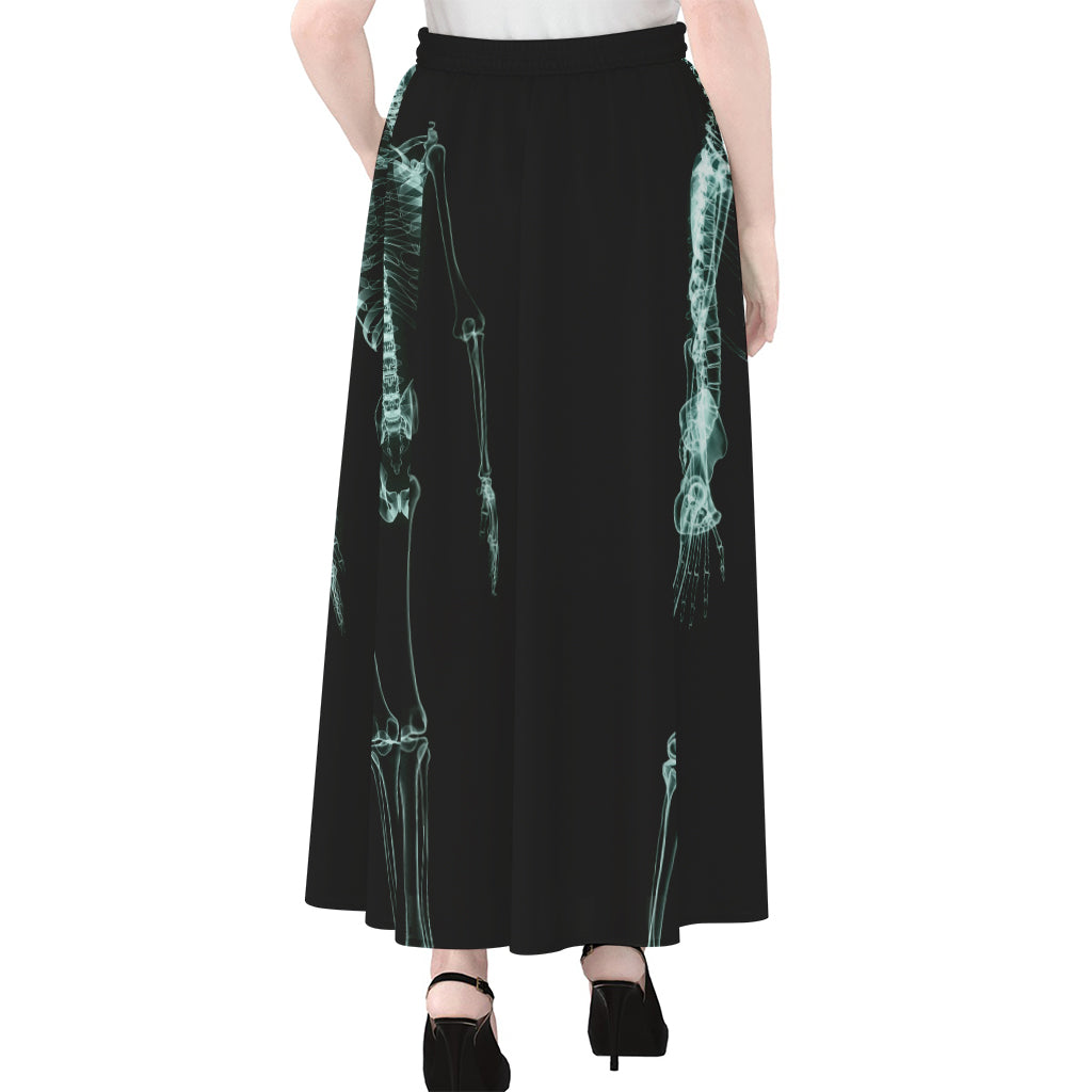 Human Skeleton X-Ray Print Chiffon Maxi Skirt