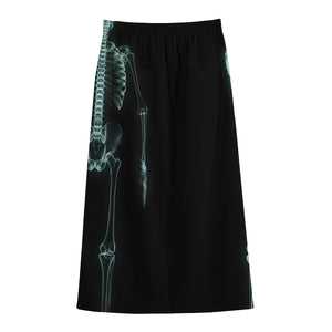 Human Skeleton X-Ray Print Cotton Front Slit Maxi Skirt