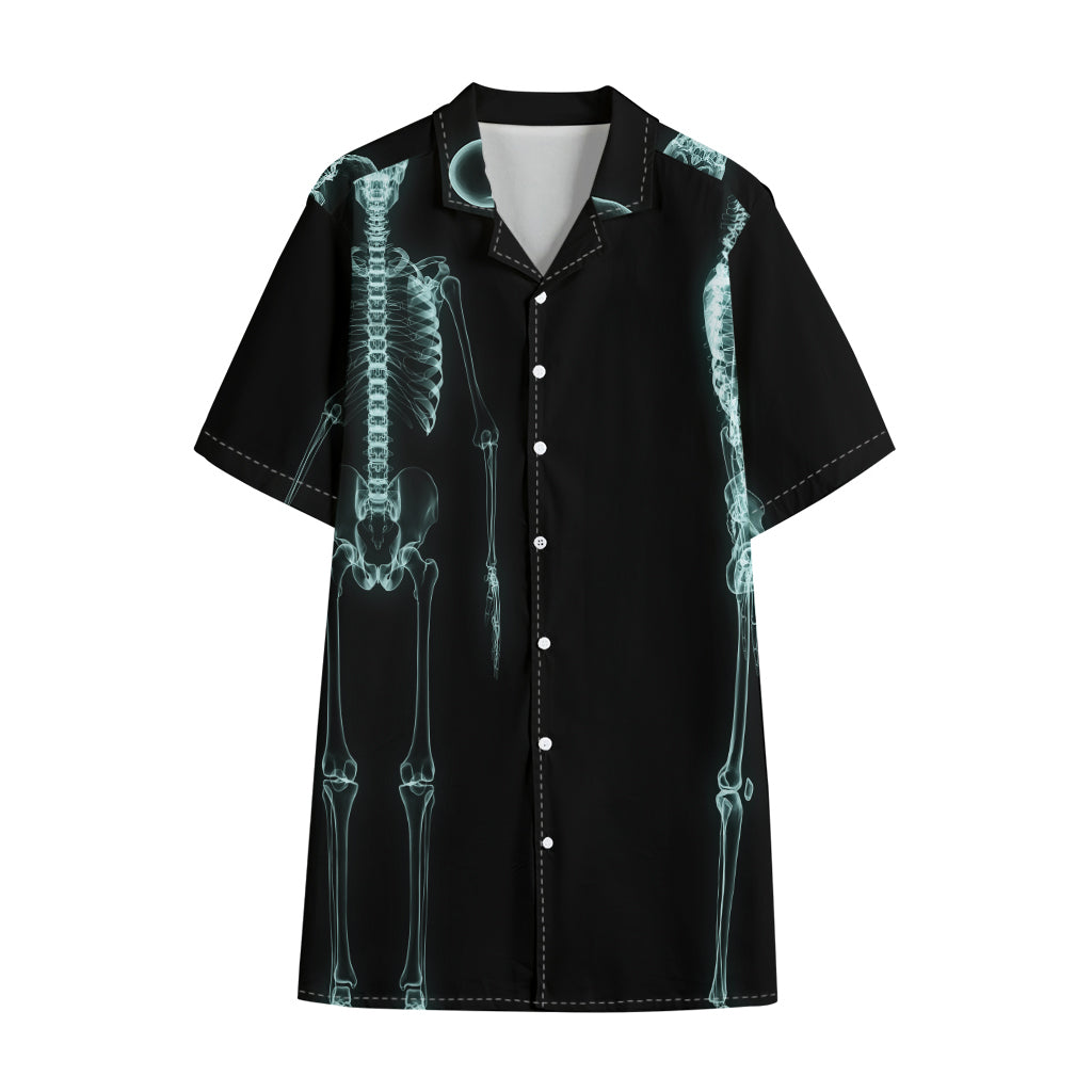 Human Skeleton X-Ray Print Cotton Hawaiian Shirt