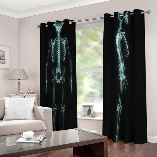 Human Skeleton X-Ray Print Extra Wide Grommet Curtains