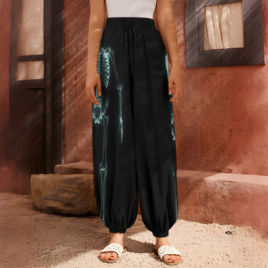 Human Skeleton X-Ray Print Harem Pants