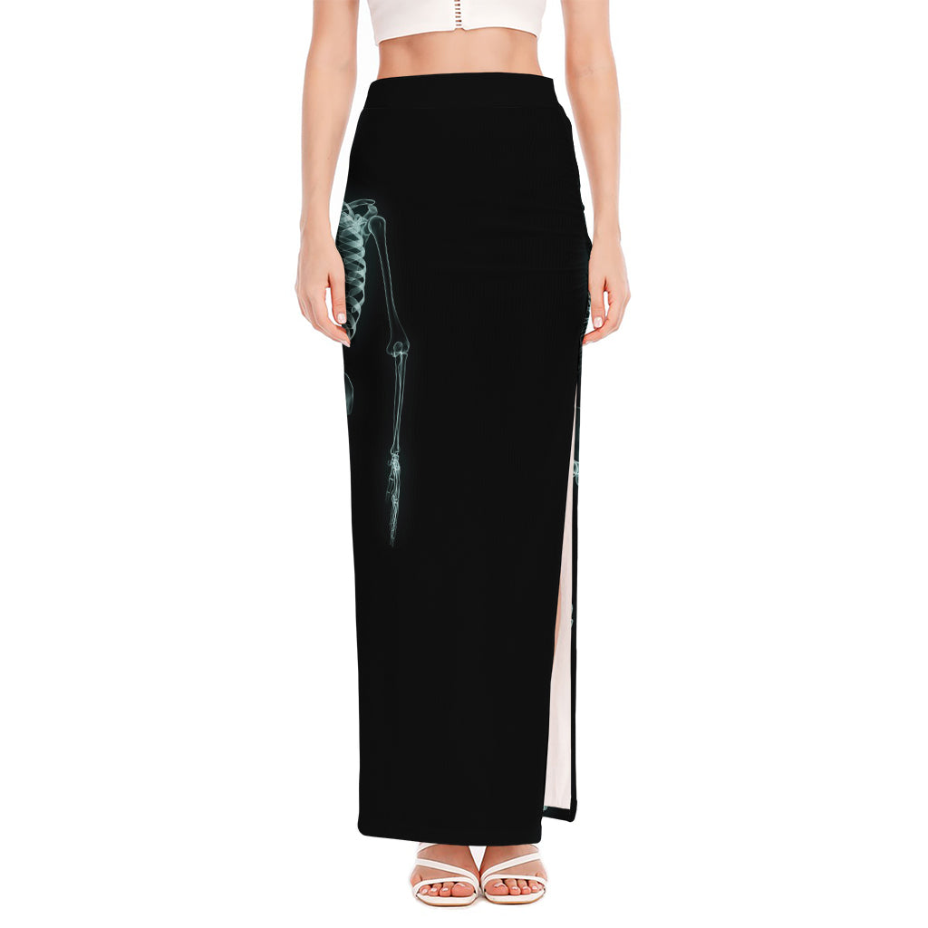 Human Skeleton X-Ray Print High Slit Maxi Skirt