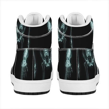 Human Skeleton X-Ray Print High Top Leather Sneakers