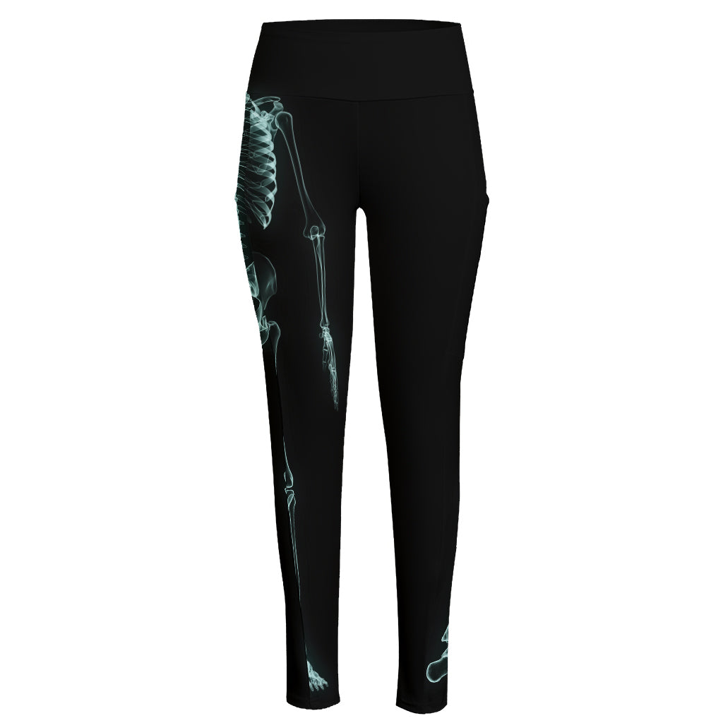 Human Skeleton X-Ray Print High-Waisted Pocket Leggings