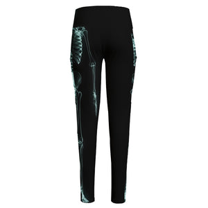 Human Skeleton X-Ray Print High-Waisted Pocket Leggings