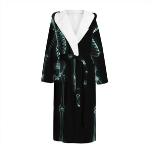 Human Skeleton X-Ray Print Hooded Bathrobe