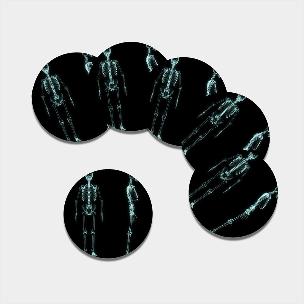 Human Skeleton X-Ray Print Leather Coaster Set