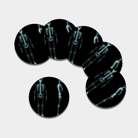Human Skeleton X-Ray Print Leather Coaster Set