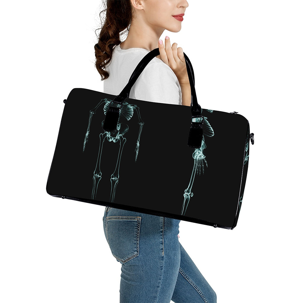 Human Skeleton X-Ray Print Leather Duffle Bag