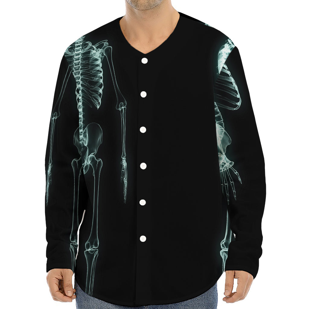 Human Skeleton X-Ray Print Long Sleeve Baseball Jersey