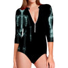 Human Skeleton X-Ray Print Long Sleeve Swimsuit