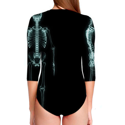 Human Skeleton X-Ray Print Long Sleeve Swimsuit