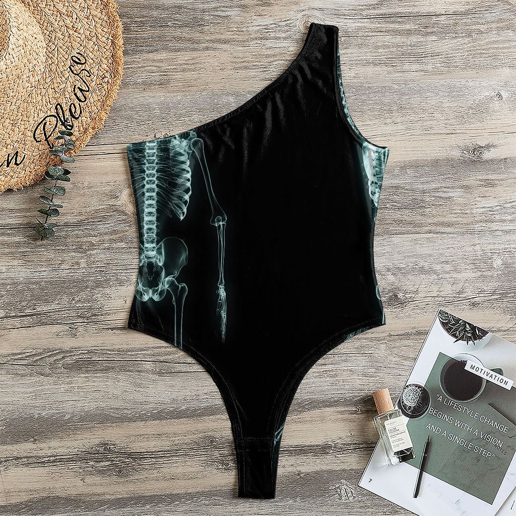 Human Skeleton X-Ray Print One Shoulder Bodysuit