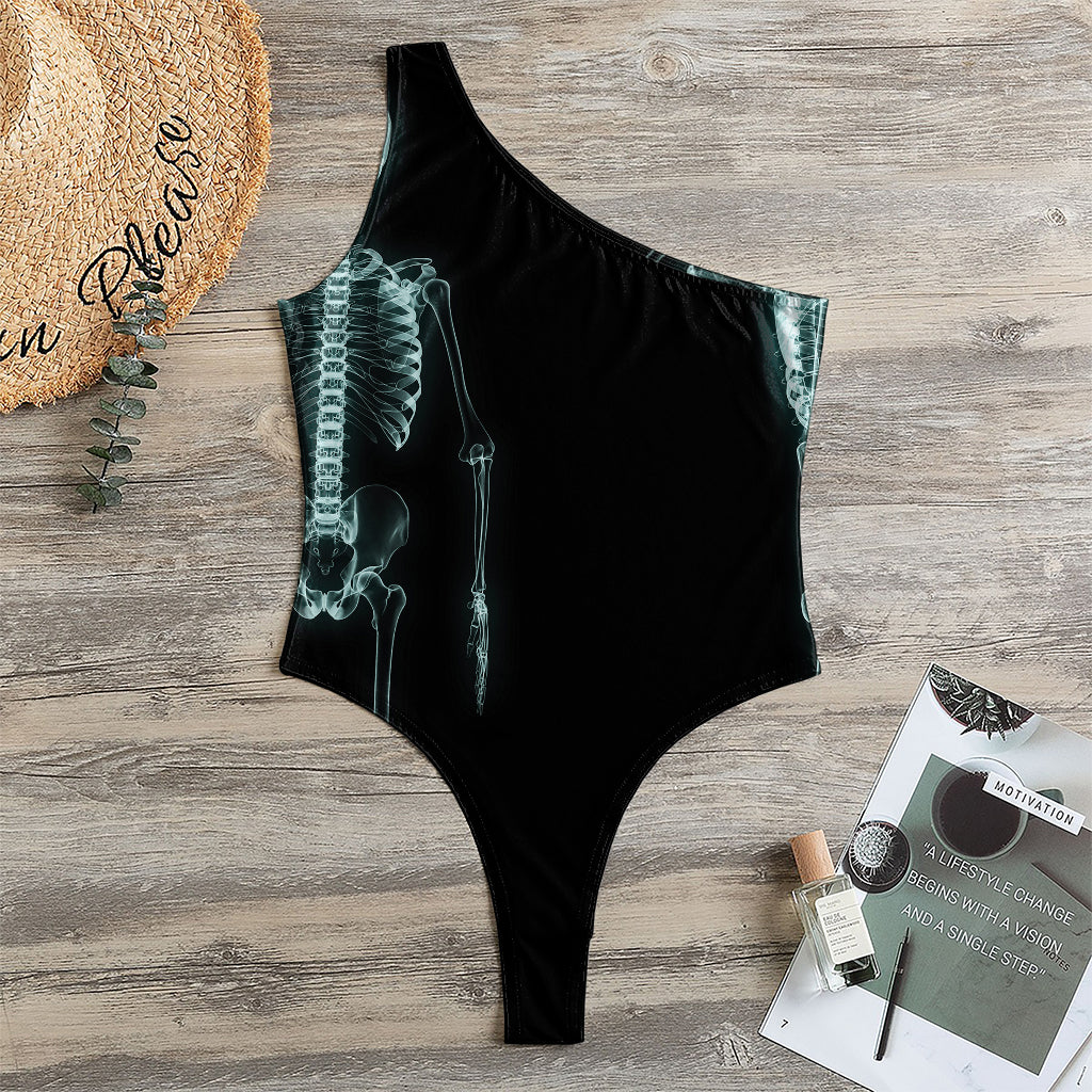 Human Skeleton X-Ray Print One Shoulder Bodysuit