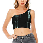 Human Skeleton X-Ray Print One Shoulder Crop Top