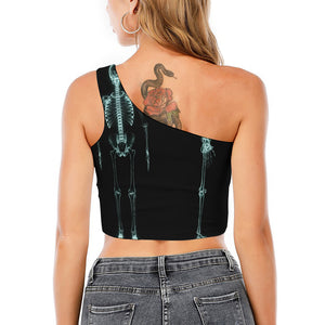 Human Skeleton X-Ray Print One Shoulder Crop Top